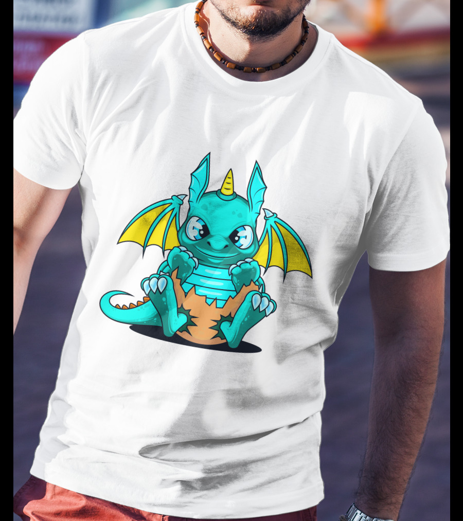 Cool Baby Dragon With Horns Sitting On Eggshell T-Shirt