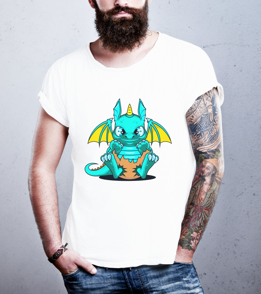 Cool Baby Dragon With Horns Sitting On Eggshell T-Shirt