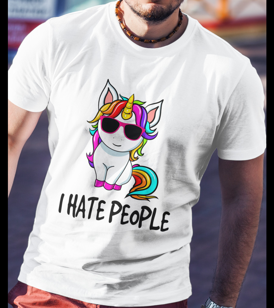 I Hate People Unicorn Rainbow Sunglasses T-Shirt