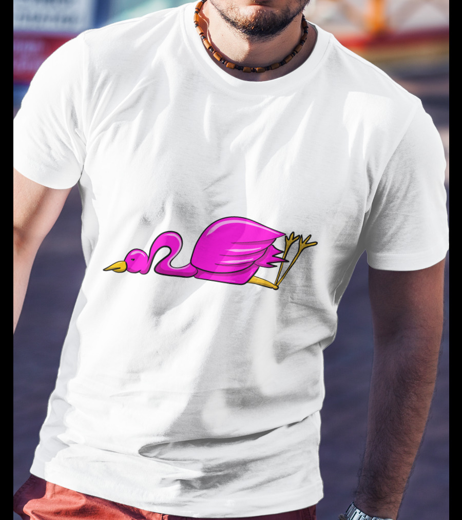 Stork Bird Flamingo Lying Down Cartoon T-Shirt