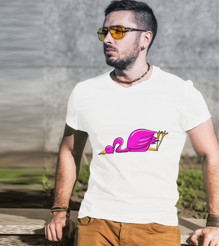 Stork Bird Flamingo Lying Down Cartoon T-Shirt