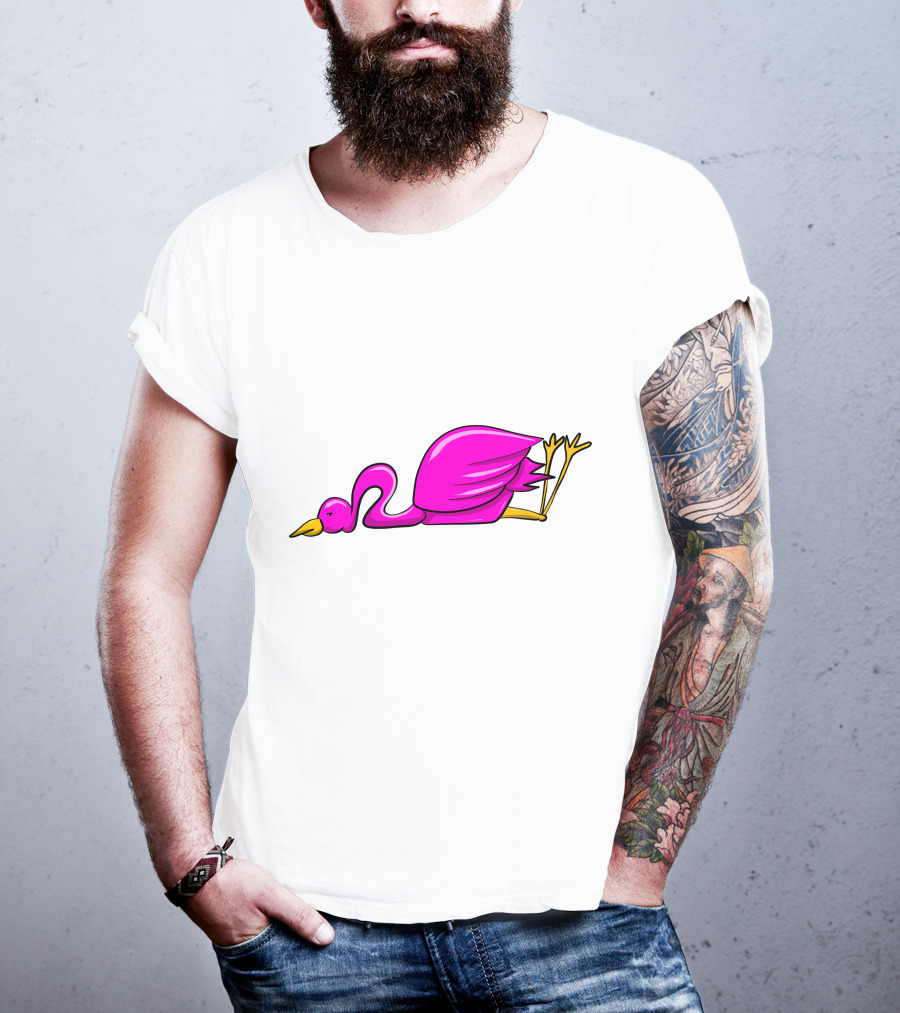 Stork Bird Flamingo Lying Down Cartoon T-Shirt