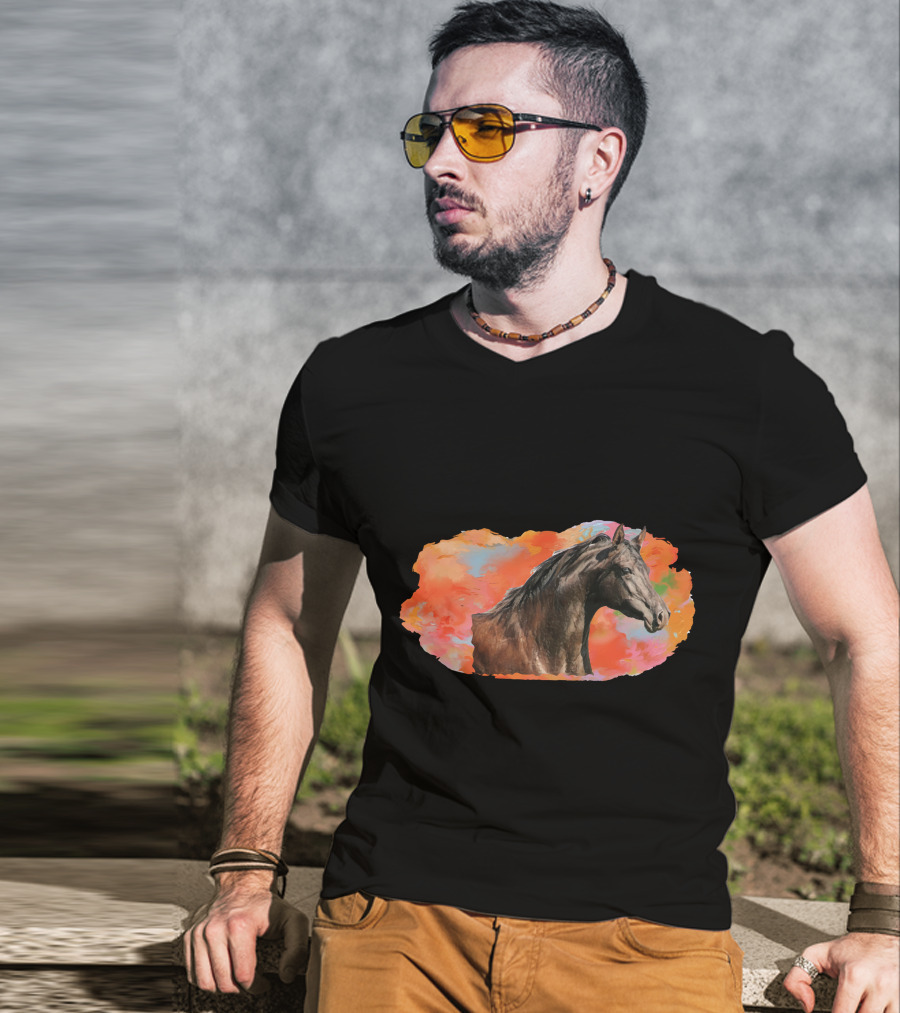 Arabian Horse With Vibrant Abstract Background T-Shirt