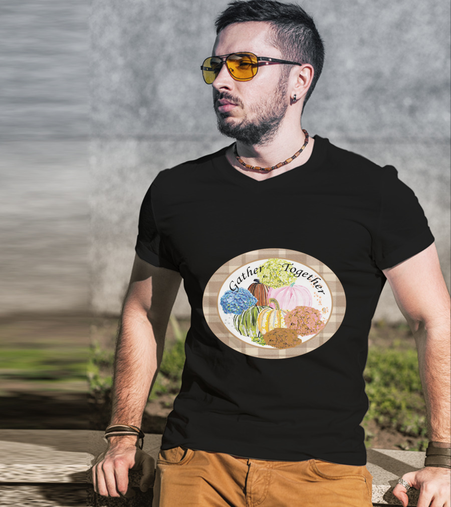 Gather Together Pumpkin Plaid Thanksgiving T-Shirt