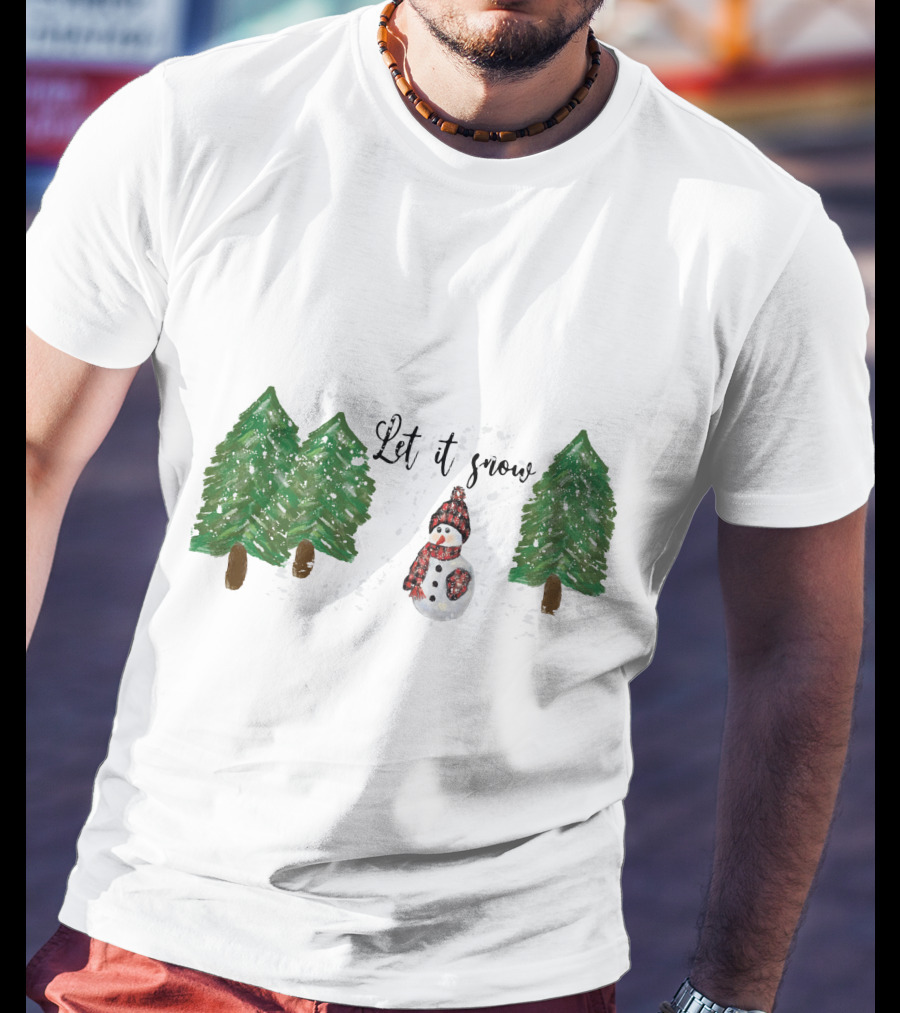 Let It Snow Watercolor Snowman And Pine Trees T-Shirt
