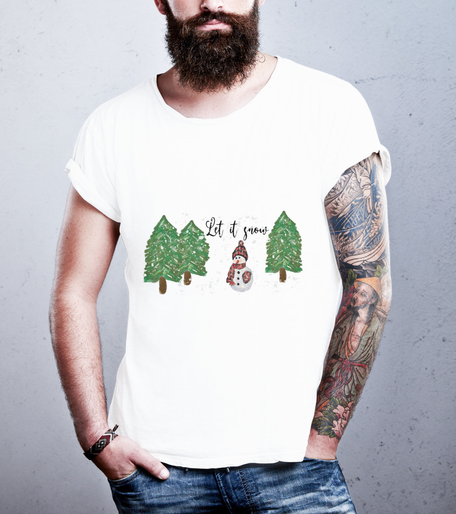 Let It Snow Watercolor Snowman And Pine Trees T-Shirt