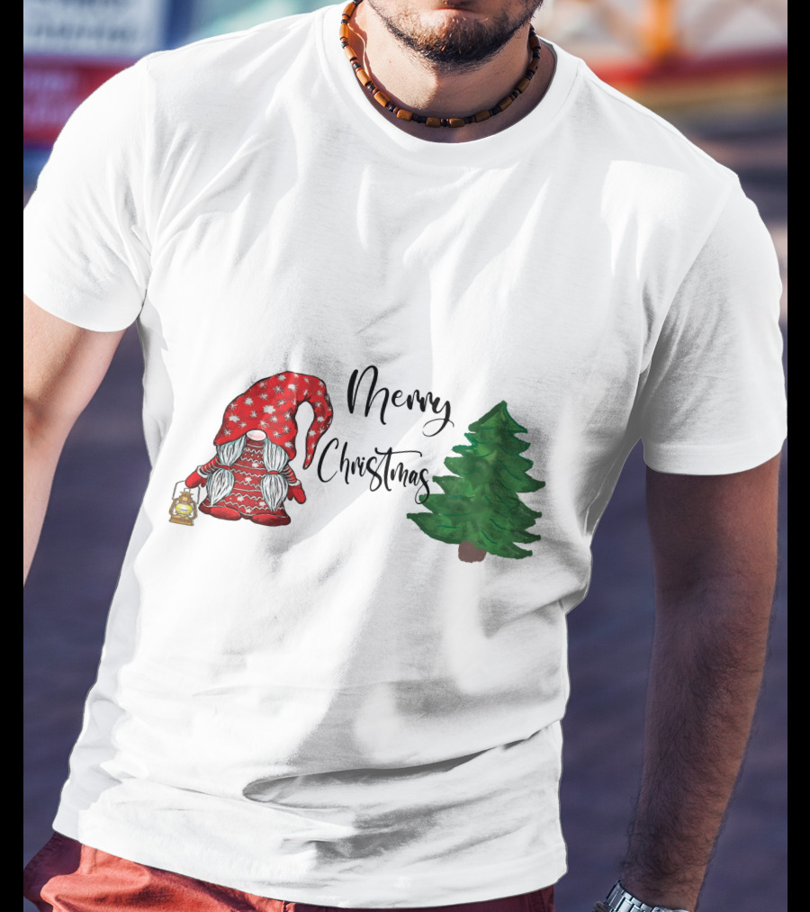 Merry Christmas Gnome With Lantern And Pine Tree T-Shirt