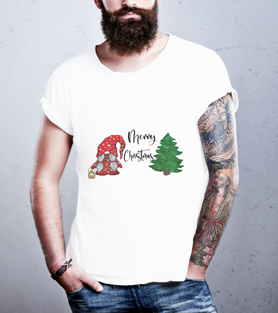 Merry Christmas Gnome With Lantern And Pine Tree T-Shirt