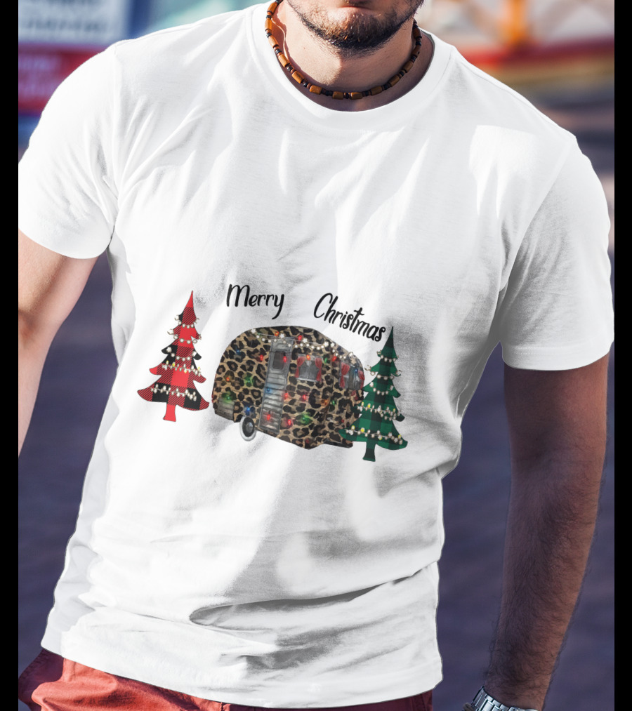 Merry Christmas Leopard Trailer With Festive Trees T-Shirt