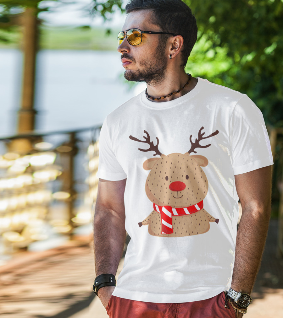 Baby Reindeer In Festive Winter Scarf T-Shirt