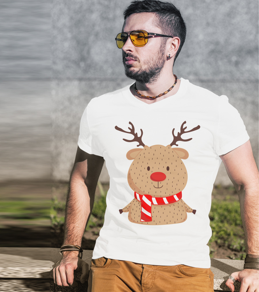 Baby Reindeer In Festive Winter Scarf T-Shirt