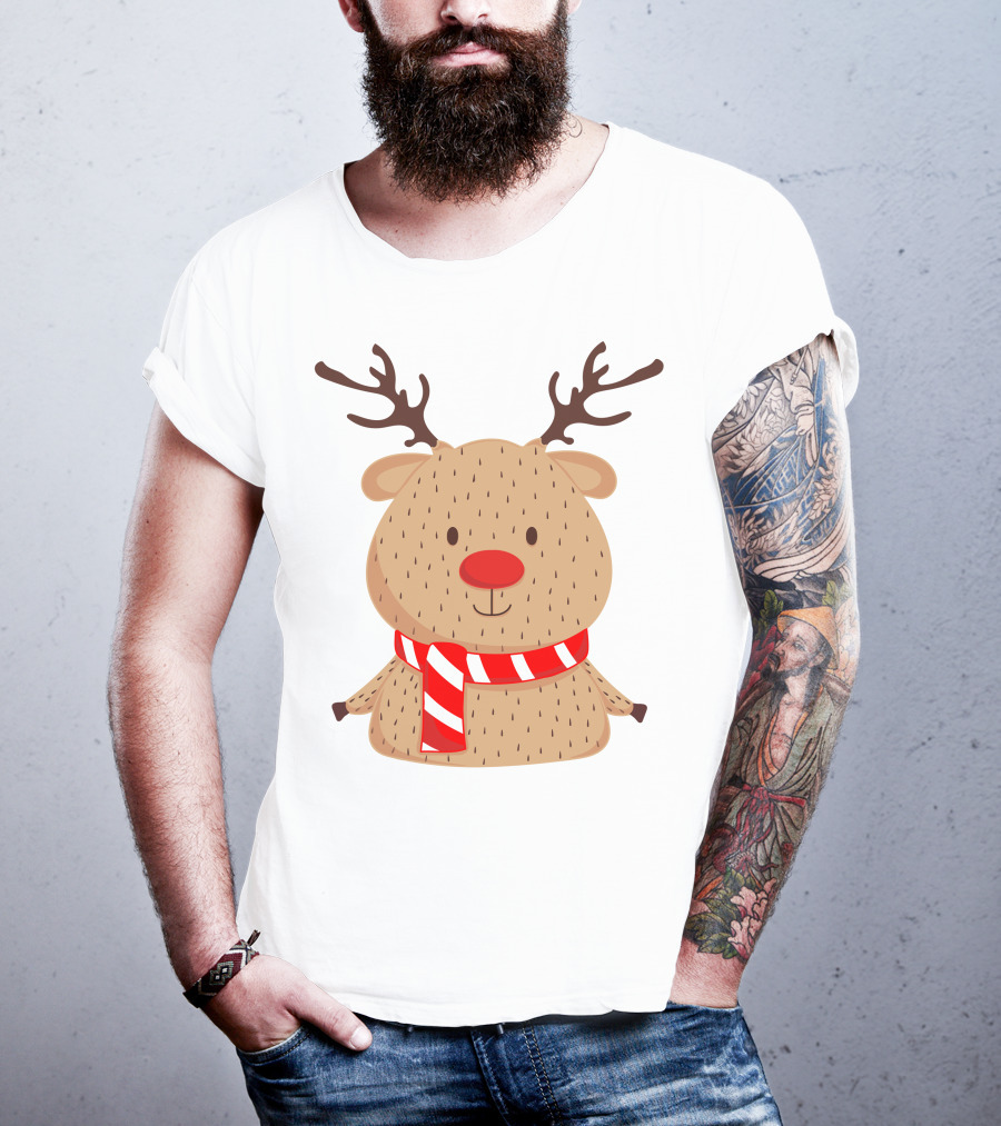 Baby Reindeer In Festive Winter Scarf T-Shirt