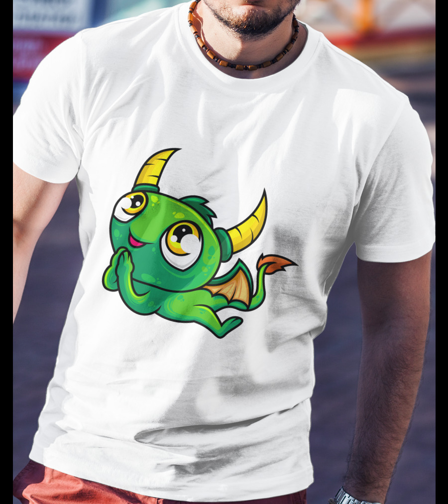 Cute Green Dragon Kawaii Cartoon Character With Horns And Wings T-Shirt