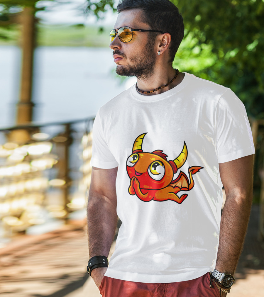 Orange Dragon Cute Cartoon Character With Horns And Wings T-Shirt