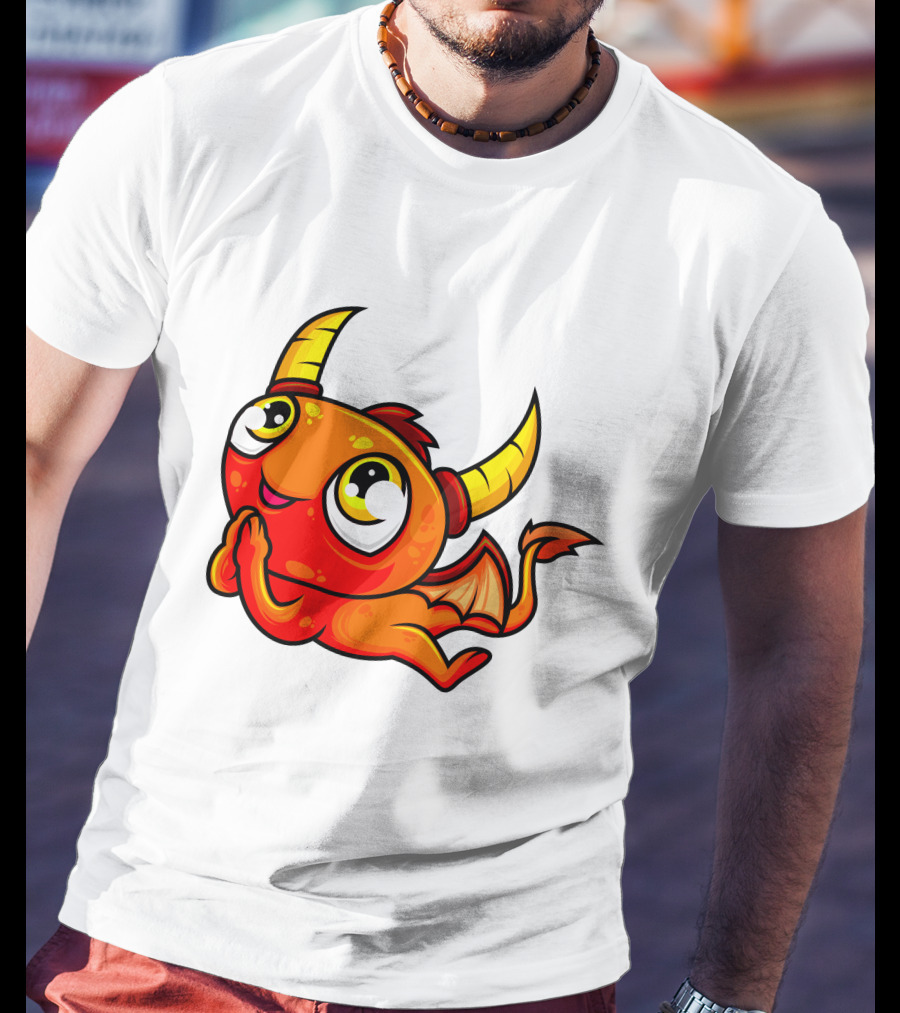 Orange Dragon Cute Cartoon Character With Horns And Wings T-Shirt