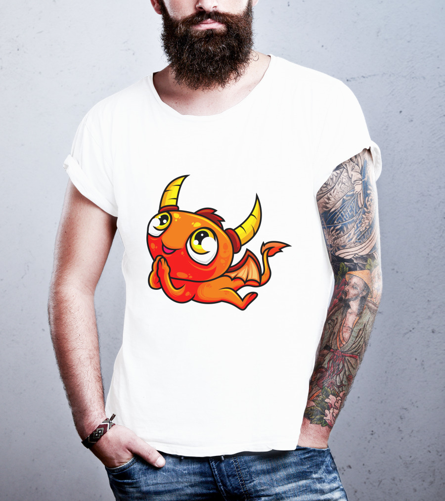 Orange Dragon Cute Cartoon Character With Horns And Wings T-Shirt