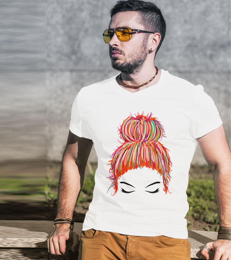 Messy Bun Hair Munlife Colorful Updo T-Shirt