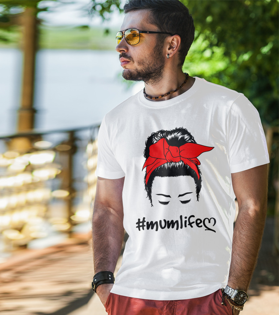 Messy Bun Red Bow #Mumlife T-Shirt