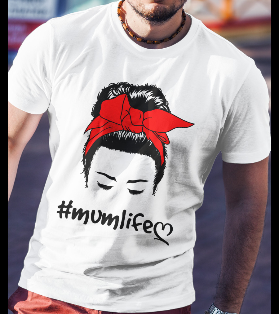 Messy Bun Red Bow #Mumlife T-Shirt