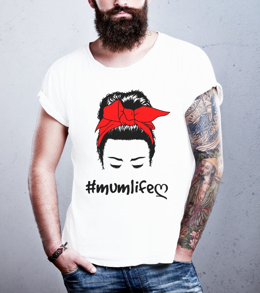 Messy Bun Red Bow #Mumlife T-Shirt
