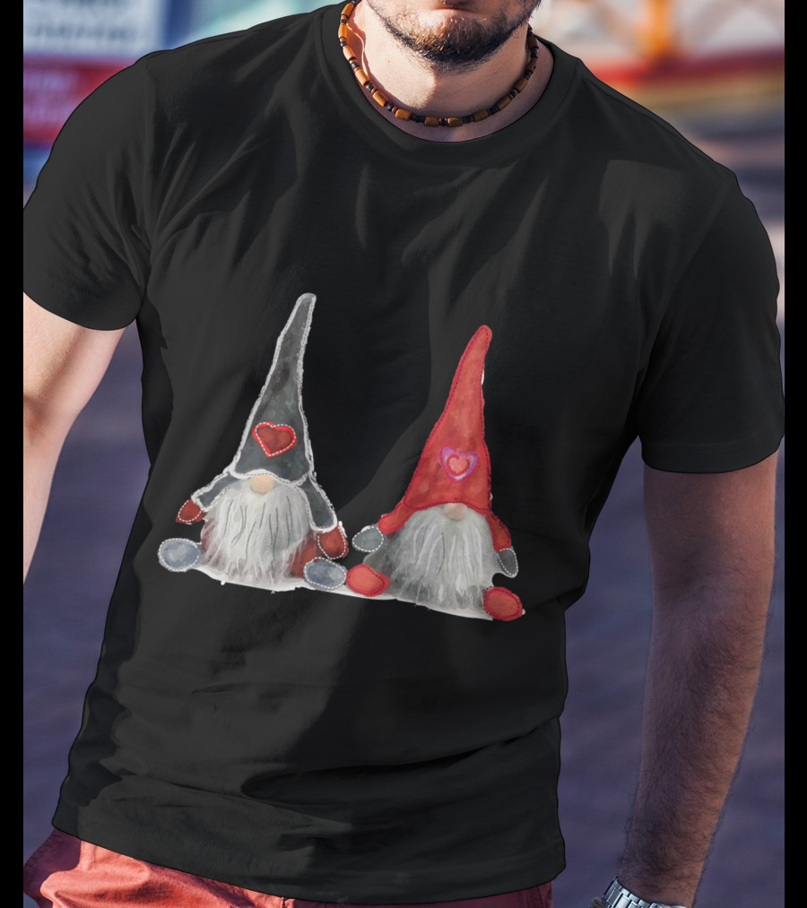 Watercolor Christmas Gnomes With Hearts T-Shirt