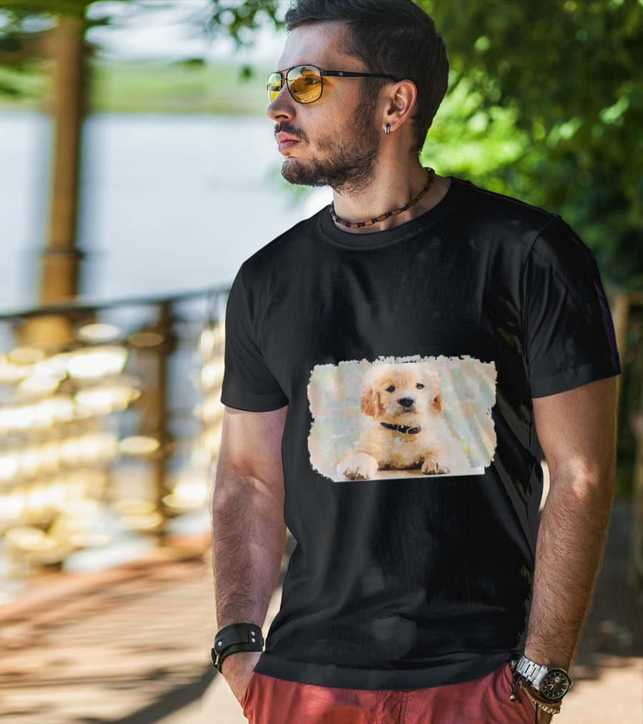 Watercolor Puppy Dog Golden Retriever Pastel Abstract T-Shirt