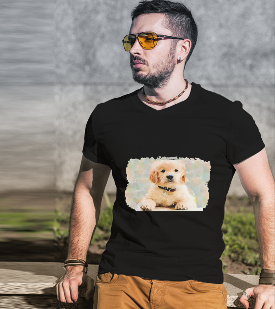 Watercolor Puppy Dog Golden Retriever Pastel Abstract T-Shirt