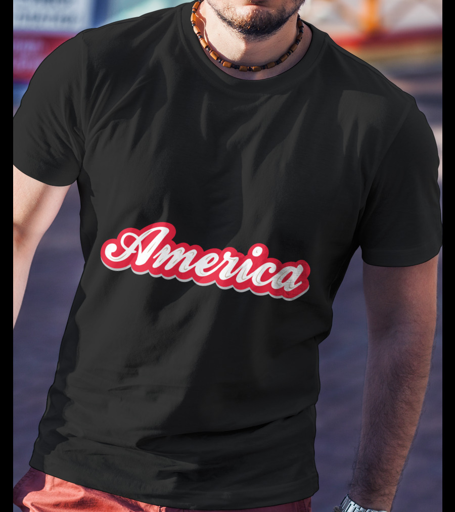 America Script Red White Cursive T-Shirt