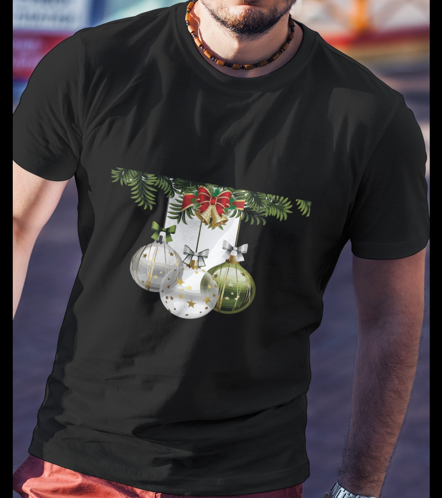 Holiday Christmas Balls Evergreen Branches Ribbons T-Shirt