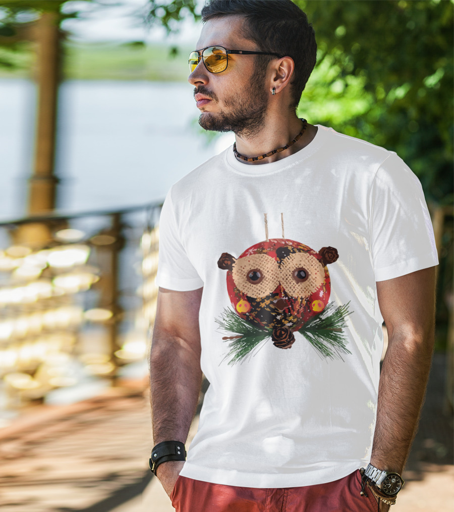 Christmas Ball Ornaments Owl With Pinecones And Greenery T-Shirt