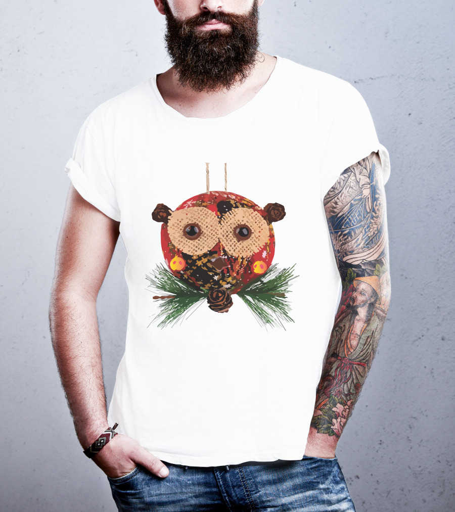 Christmas Ball Ornaments Owl With Pinecones And Greenery T-Shirt