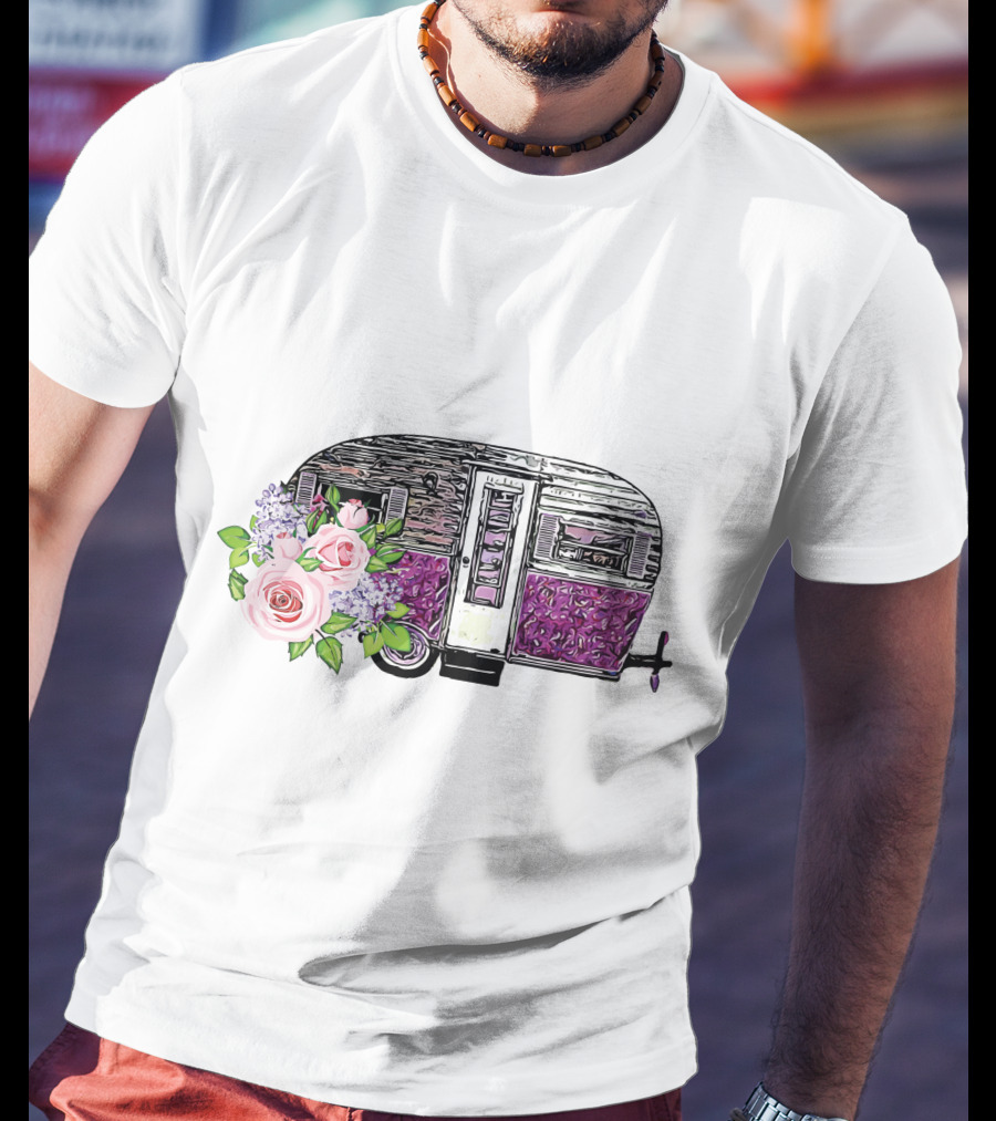Flower Camping Car With Floral Vintage Caravan T-Shirt