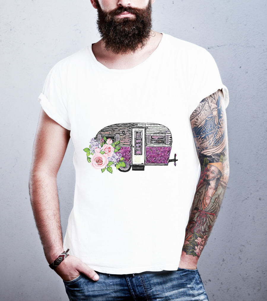 Flower Camping Car With Floral Vintage Caravan T-Shirt