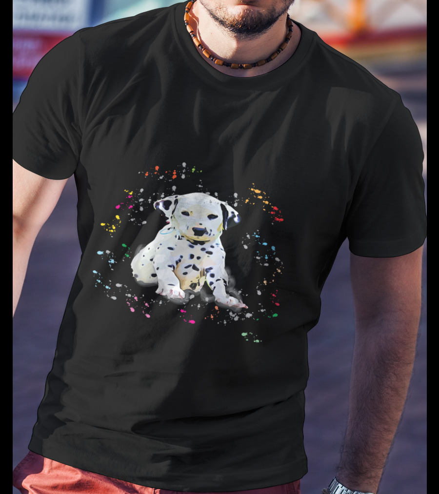 Dalmatian Puppy Surrounded By Splashes Of Colorful Snow T-Shirt