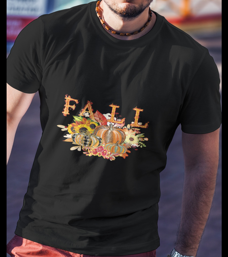 FALL Pumpkin Sunflowers And Leaves Thanksgiving T-Shirt
