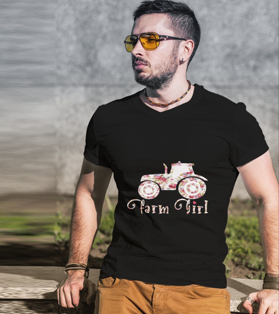 Farm Girl Floral Tractor T-Shirt