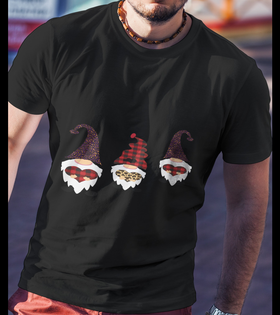 Valentine's Day Love Gnomes With Plaid And Leopard Hearts T-Shirt