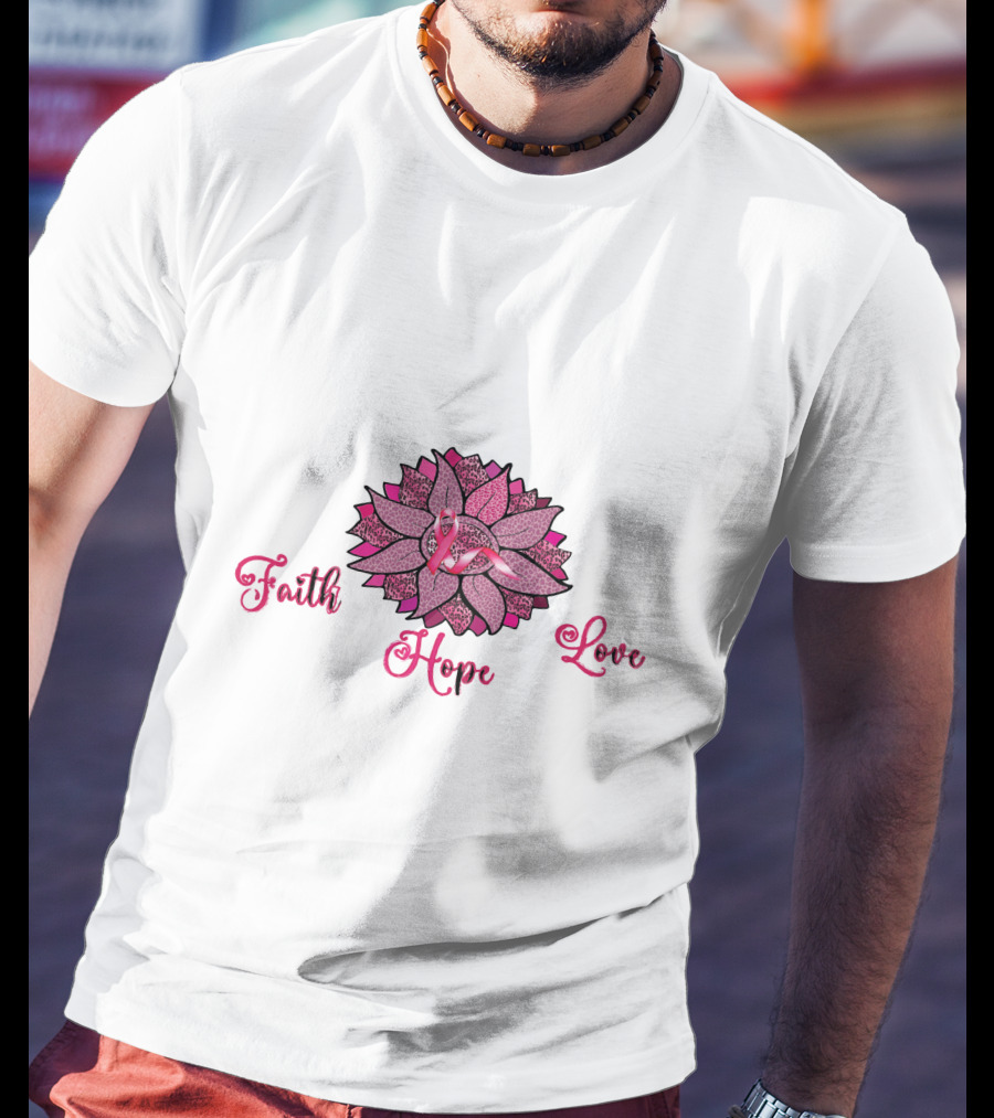 Faith Hope Love Pink Ribbon Leopard Sunflower T-Shirt
