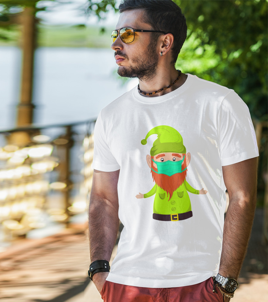 Gnome With Green Hat Wearing Face Mask T-Shirt