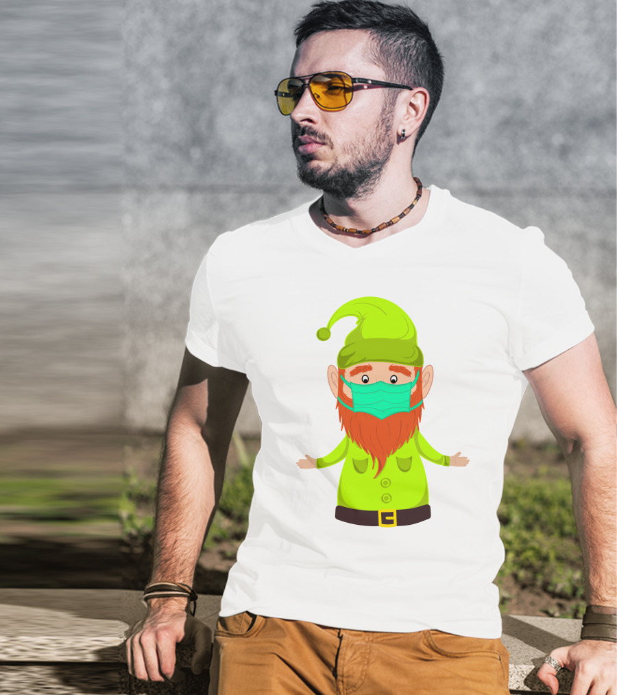 Gnome With Green Hat Wearing Face Mask T-Shirt