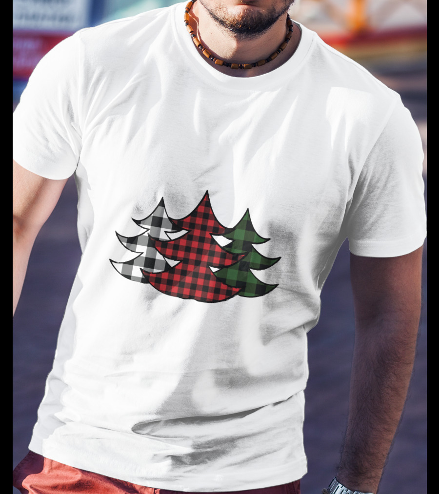 Plaid Christmas Tree Red Green Black White Xmas T-Shirt