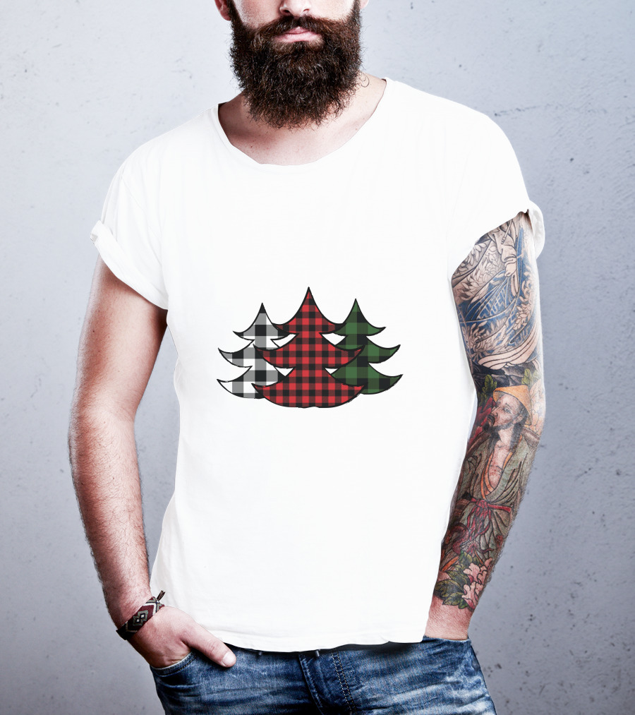 Plaid Christmas Tree Red Green Black White Xmas T-Shirt