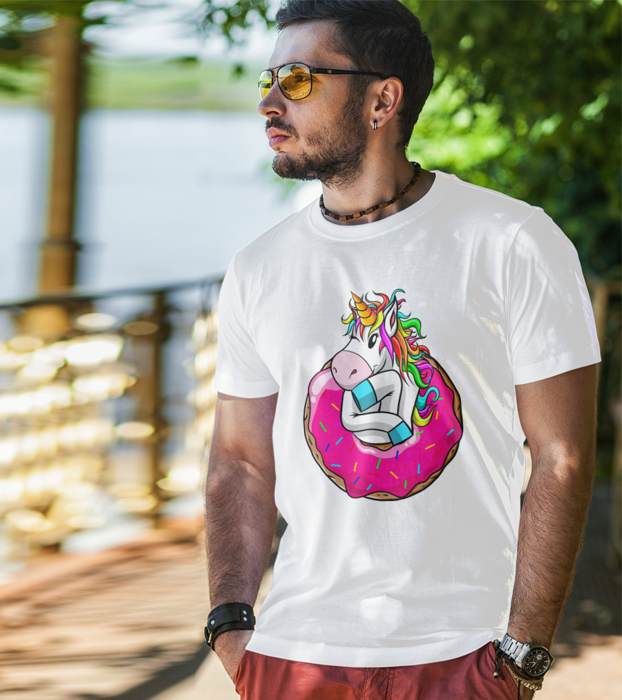 Unicorn Donut Cake Rainbow Horn Pink Sprinkles T-Shirt