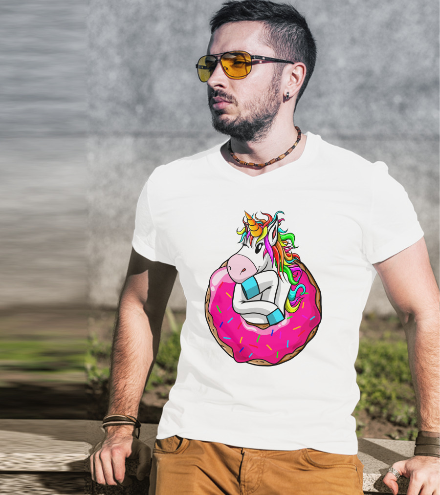 Unicorn Donut Cake Rainbow Horn Pink Sprinkles T-Shirt