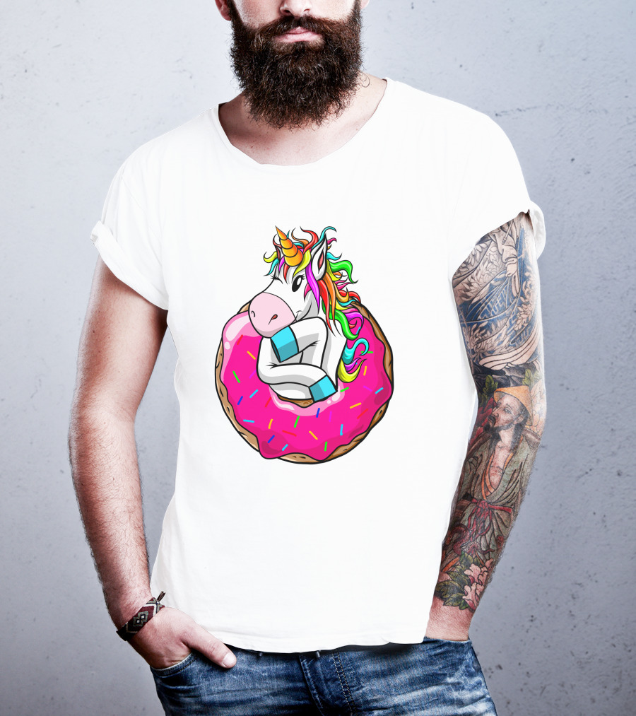 Unicorn Donut Cake Rainbow Horn Pink Sprinkles T-Shirt