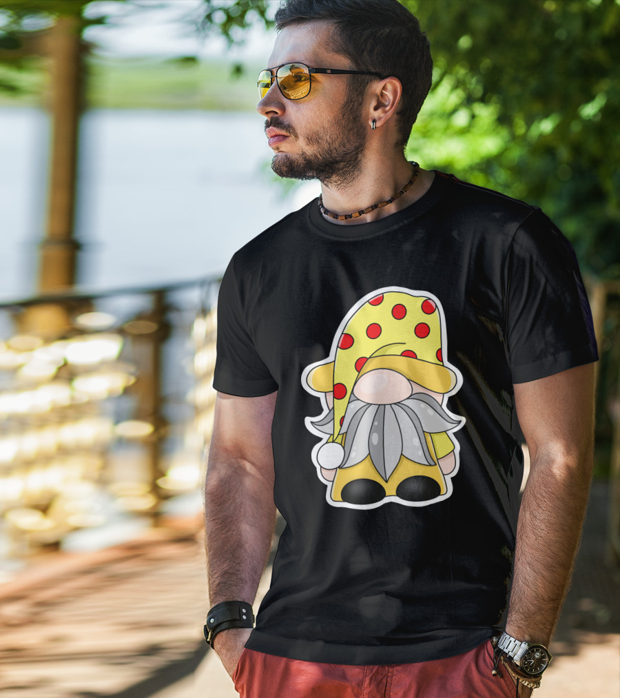 Funny Gnomes Yellow Red Polka Dot Hat T-Shirt