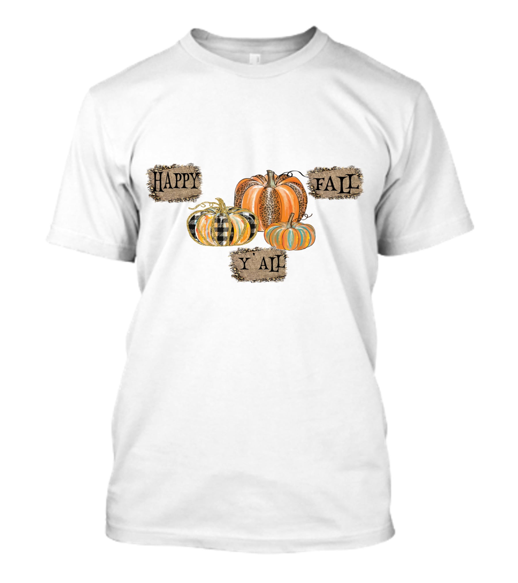 Happy Fall Y'all Pumpkin Plaid And Leopard T-Shirt