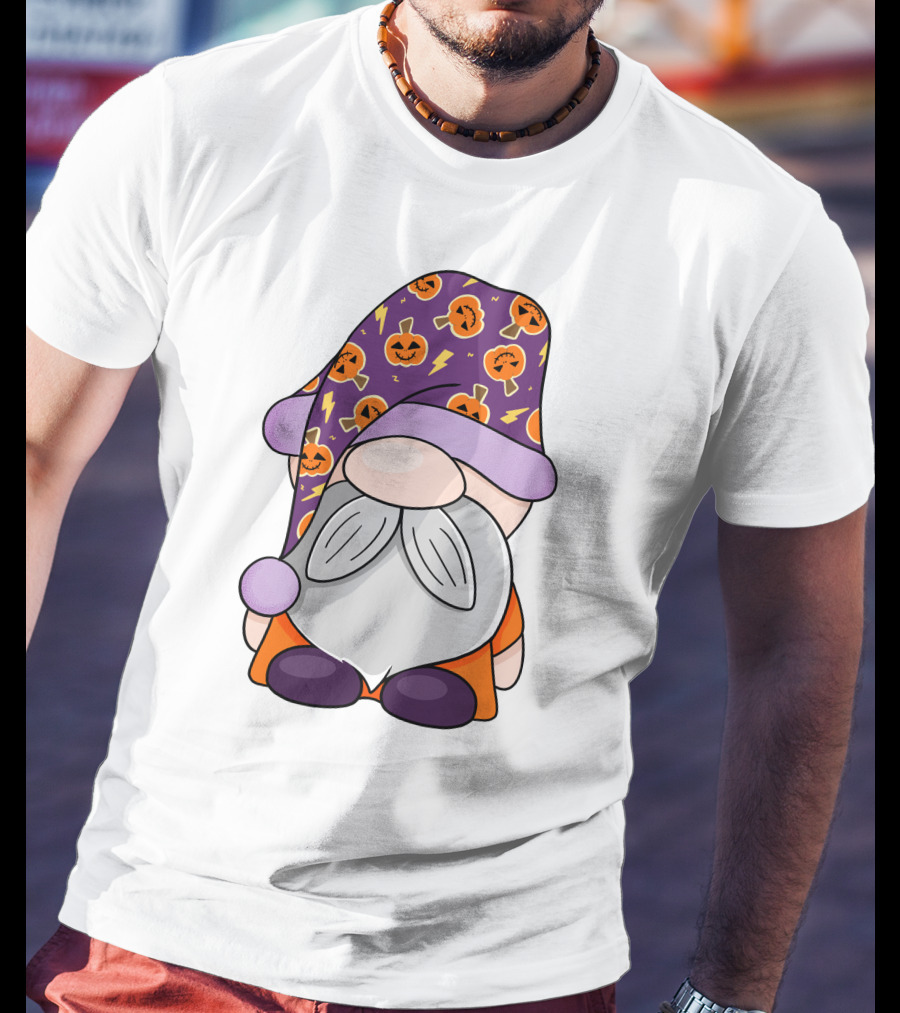Fantastic Gnome Halloween Pumpkin Pattern Hat And Costume T-Shirt