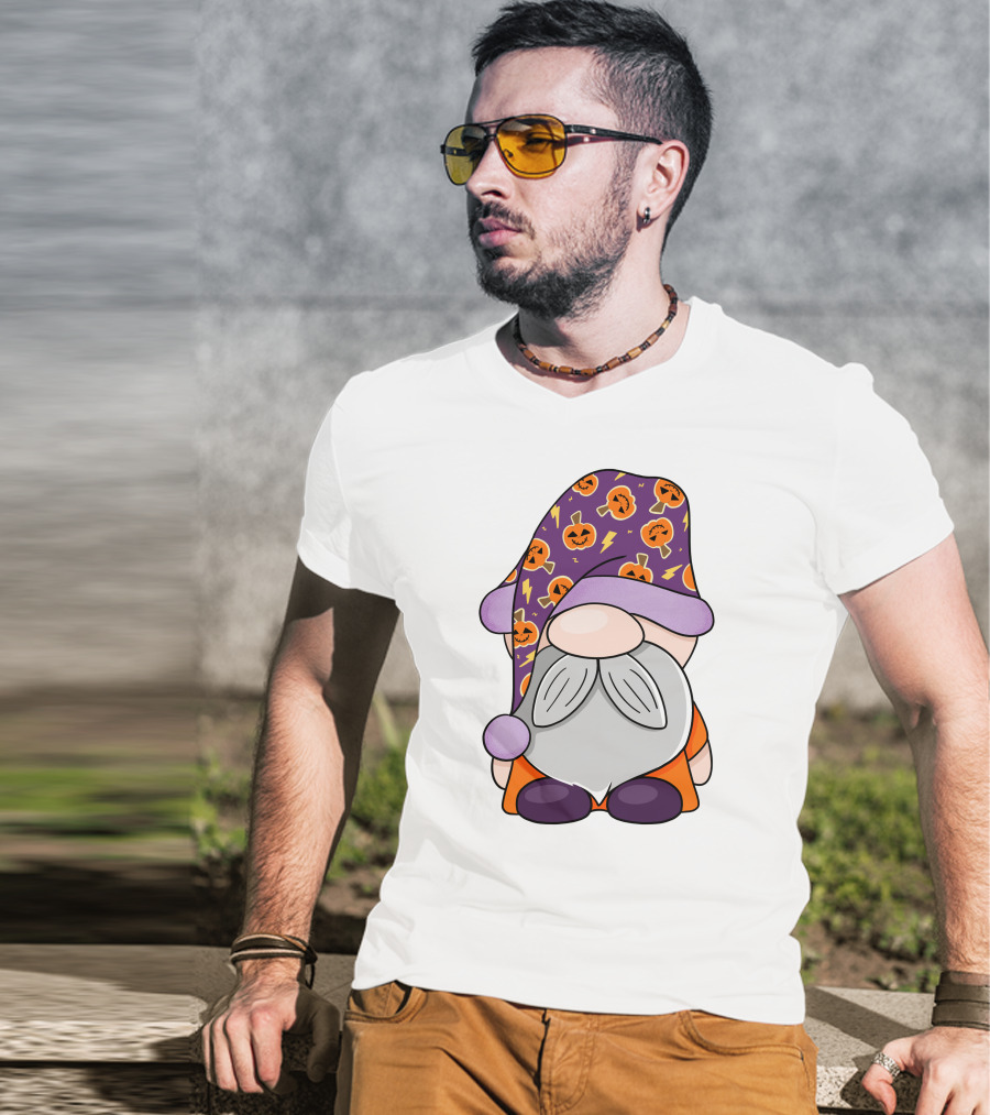 Fantastic Gnome Halloween Pumpkin Pattern Hat And Costume T-Shirt