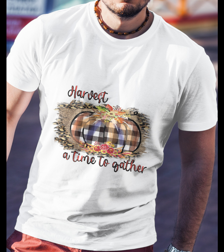 Harvest A Time To Gather Plaid Pumpkin Floral Arrangement T-Shirt